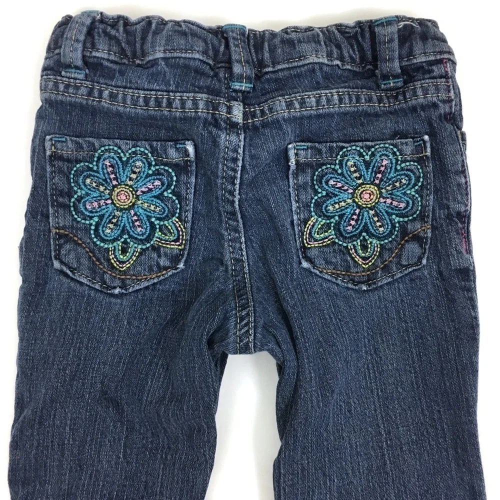 OSHKOSH Jeans Genuine Kids Embroidered Flowers Girly Cute Spring Denim Size 3T